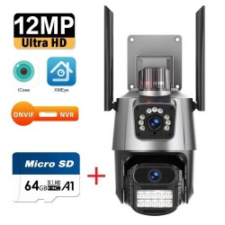 + 64GB карта PTZ ДВОЙНА IP КАМЕРА 12MP С ДВЕ АНТЕНИ ЦВЕТНО НОЩНО ВИЖДАНЕ WIFI, ICSEE, ULTRA HD, МОДЕЛ P11