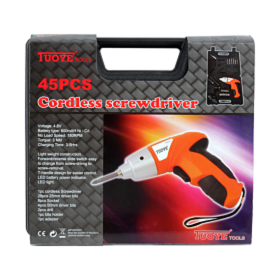 IUOYE TOOLS АКУМУЛАТОРНА ОТВЕРТКА 45PCS CORDLESS SCREWDRIVER 180RPM