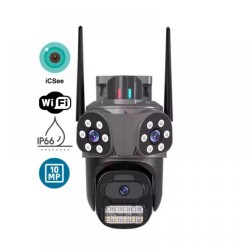 + SD карта 64GB 10 Mpx WiFi тройна безжична IP камера, 3 обектива, нощно виждане, 360°, iCSee, микрофон, проследяване