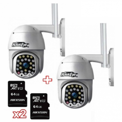 2 БР.ВЪНШНИ ВОДОУСТОЙЧИВИ КАМЕРИ WIFI FULL HD 2.0MP 23 LED 360° + 2БР. КАРТИ ПАМЕТ 64GB