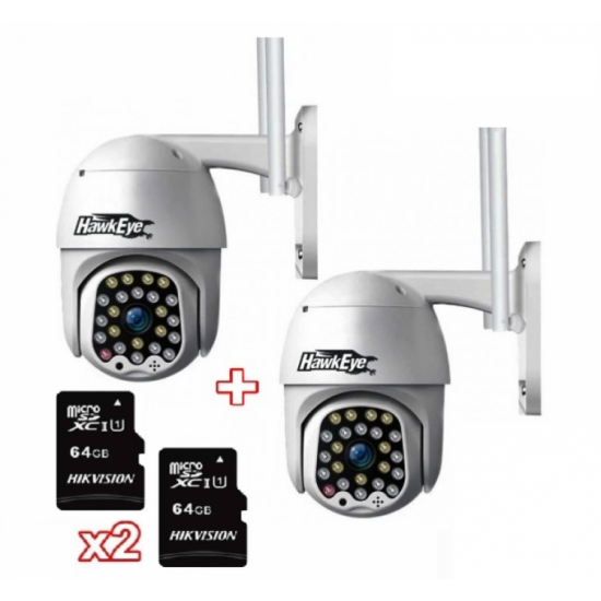 2 БР.ВЪНШНИ ВОДОУСТОЙЧИВИ КАМЕРИ WIFI FULL HD 2.0MP 23 LED 360° + 2БР. КАРТИ ПАМЕТ 64GB