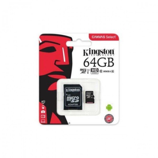 Карта памет Kingston microSDHC 64 GB, UHS-I, class 10 с преходник
