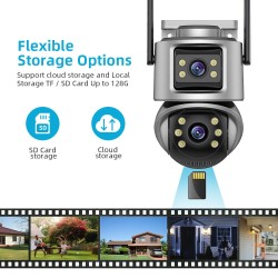 Двойна Външна WiFi Камера A32 с два екрана 4MP+4MP, ICSee