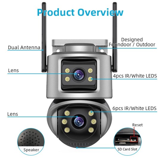 Двойна Външна WiFi Камера A32 с два екрана 4MP+4MP, ICSee