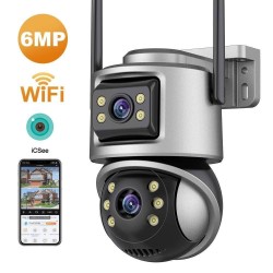 + 64GB карта памет комплект двойна външна WiFi Камера A32 с два екрана 4MP+4MP, ICSee