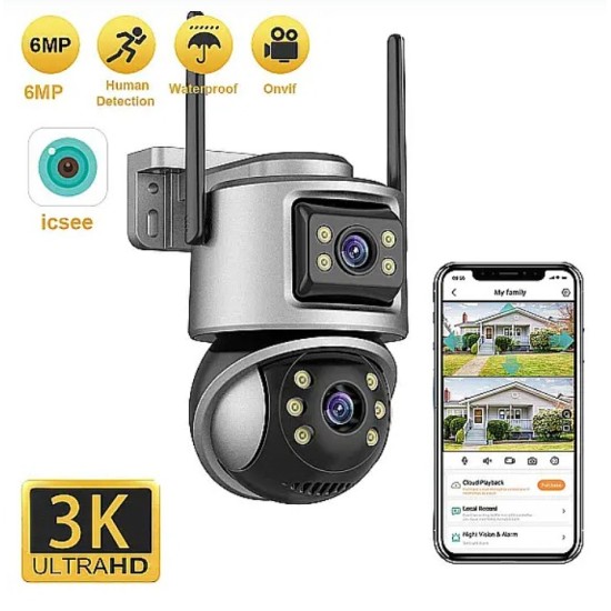 + 64GB карта памет комплект двойна външна WiFi Камера A32 с два екрана 4MP+4MP, ICSee