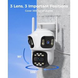 Тройна външна WiFi камера P15 с три ектрана 3MP+3MP+6MP, ICSee, Бяла