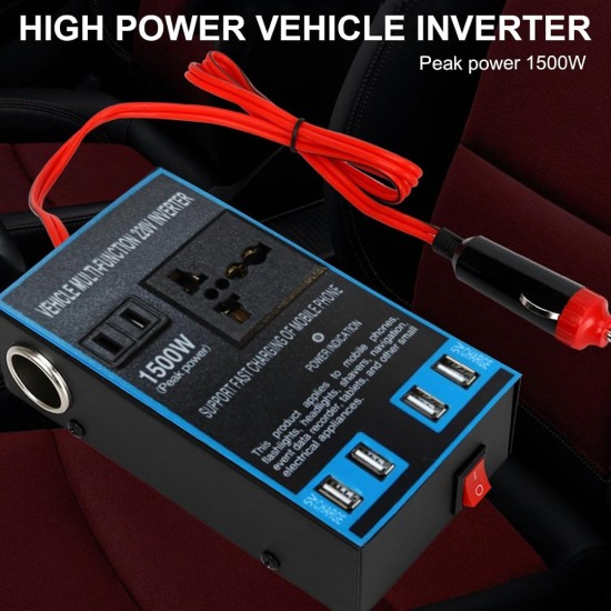 Автомобилен инвертор 12V към 220V 1500W с USB зарядни изходи