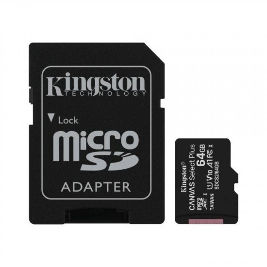 Карта памет Kingston microSDHC 64 GB, UHS-I, class 10 с преходник