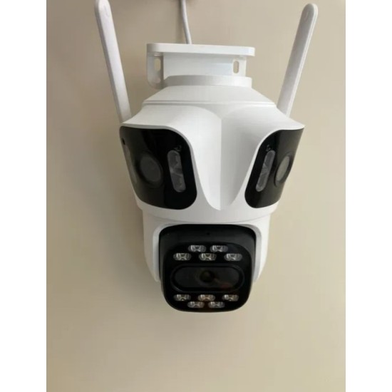 Тройна външна WiFi камера P15 с три ектрана 3MP+3MP+6MP, ICSee, Бяла