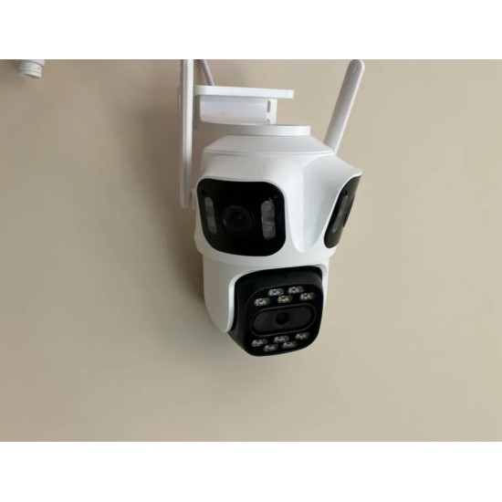 Тройна външна WiFi камера P15 с три ектрана 3MP+3MP+6MP, ICSee, Бяла