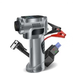 Преносим въздушен компресор, цифров, LED, 8000mAh, 4 дюзи, 20.5x11x7cm, сив