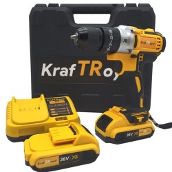 Акумулаторен винтоверт Kraft royal 36V с 2 батерии и куфар жълт