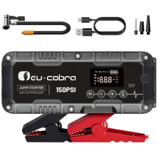 МУЛТИФУНКЦИОНАЛЕН ДЖЪМП СТАРТЕР С КОМПРЕСОР EU-COBRA 4 В 1 (150 PSI)