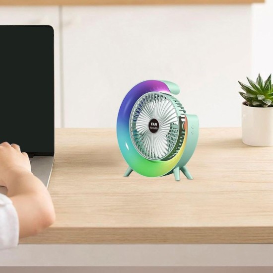 Мини настолен вентилатор с многоцветно осветление, RGB LED, USB, презареждащ се