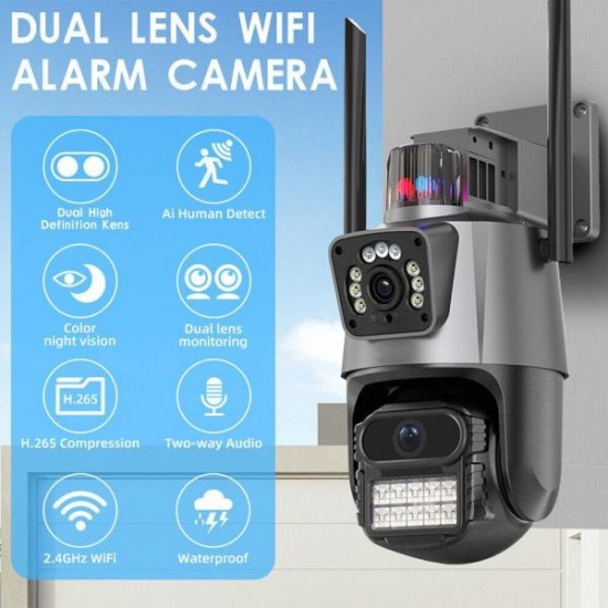 + 64GB карта PTZ ДВОЙНА IP КАМЕРА 12MP С ДВЕ АНТЕНИ ЦВЕТНО НОЩНО ВИЖДАНЕ WIFI, ICSEE, ULTRA HD, МОДЕЛ P11