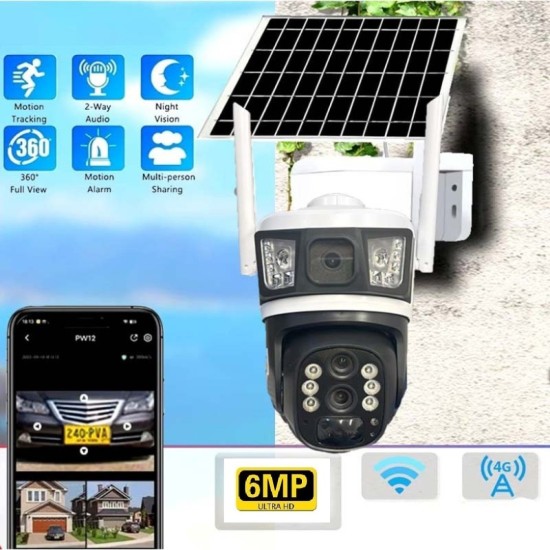 Двойна соларна безжична въртяща камера 4G 6MP 10zoom работи SIM карта