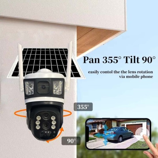 Двойна соларна безжична въртяща камера 4G 6MP 10zoom работи SIM карта