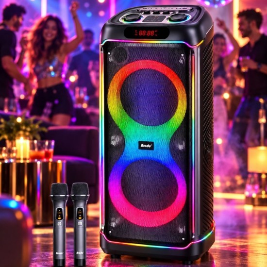 Професионална парти караоке тонколона BTS-2496 (Dual 10", 220W, BT 5.3) с безжичен микрофон