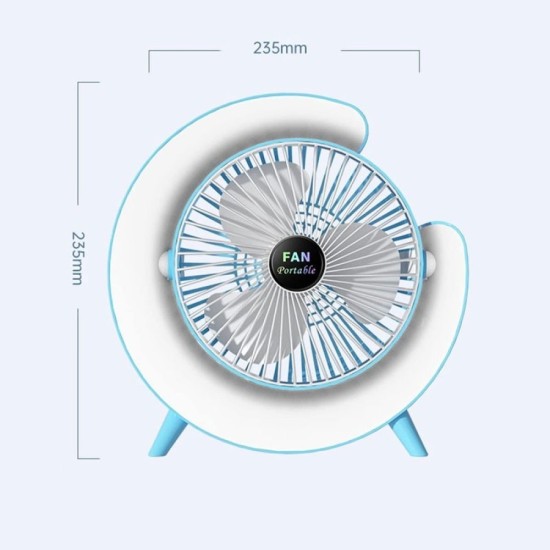 Мини настолен вентилатор с многоцветно осветление, RGB LED, USB, презареждащ се
