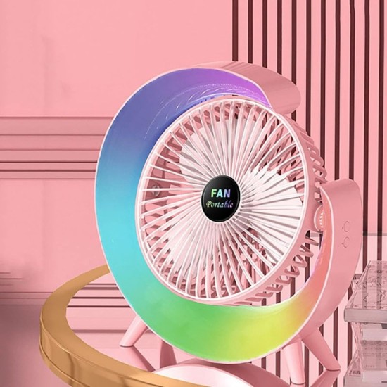 Мини настолен вентилатор с многоцветно осветление, RGB LED, USB, презареждащ се