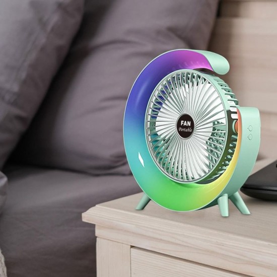 Мини настолен вентилатор с многоцветно осветление, RGB LED, USB, презареждащ се