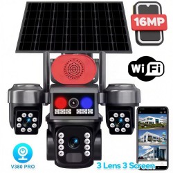 Соларна WiFi камера V380 Pro 16MP с 3 обектива, 360° наблюдение и нощно виждане