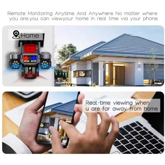 Соларна WiFi камера V380 Pro 16MP с 3 обектива, 360° наблюдение и нощно виждане